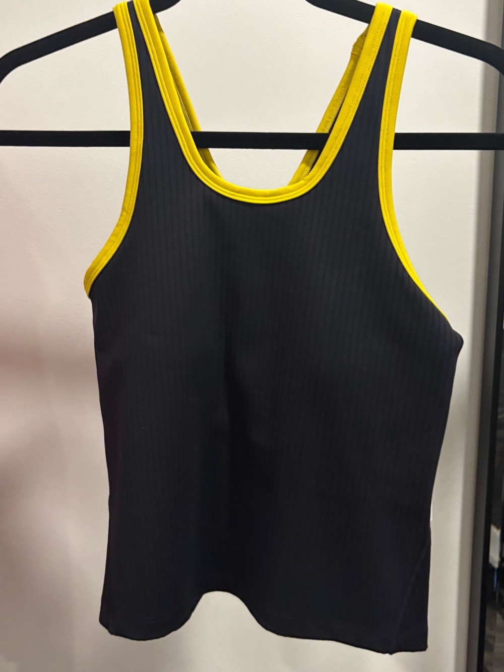 Cream Yoga Black Tank Top with Yellow Trim